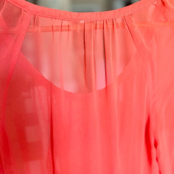 Free People Red Orange Sheer Chiffon Dress Lace Trim Ribbon Belt Womens Size 0 - Picture 13 of 16